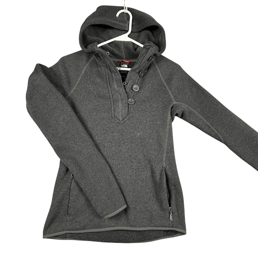 The North‎ Face Womens XS Fleece Hoodie Pullover Charcoal Gray Buttons